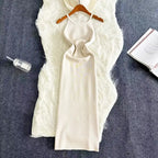2024 Sexy Summer Knit Strap Dress Women Halter Elatic Waist Bodycon Sundress Female Beach Solid Maxi Long Dress