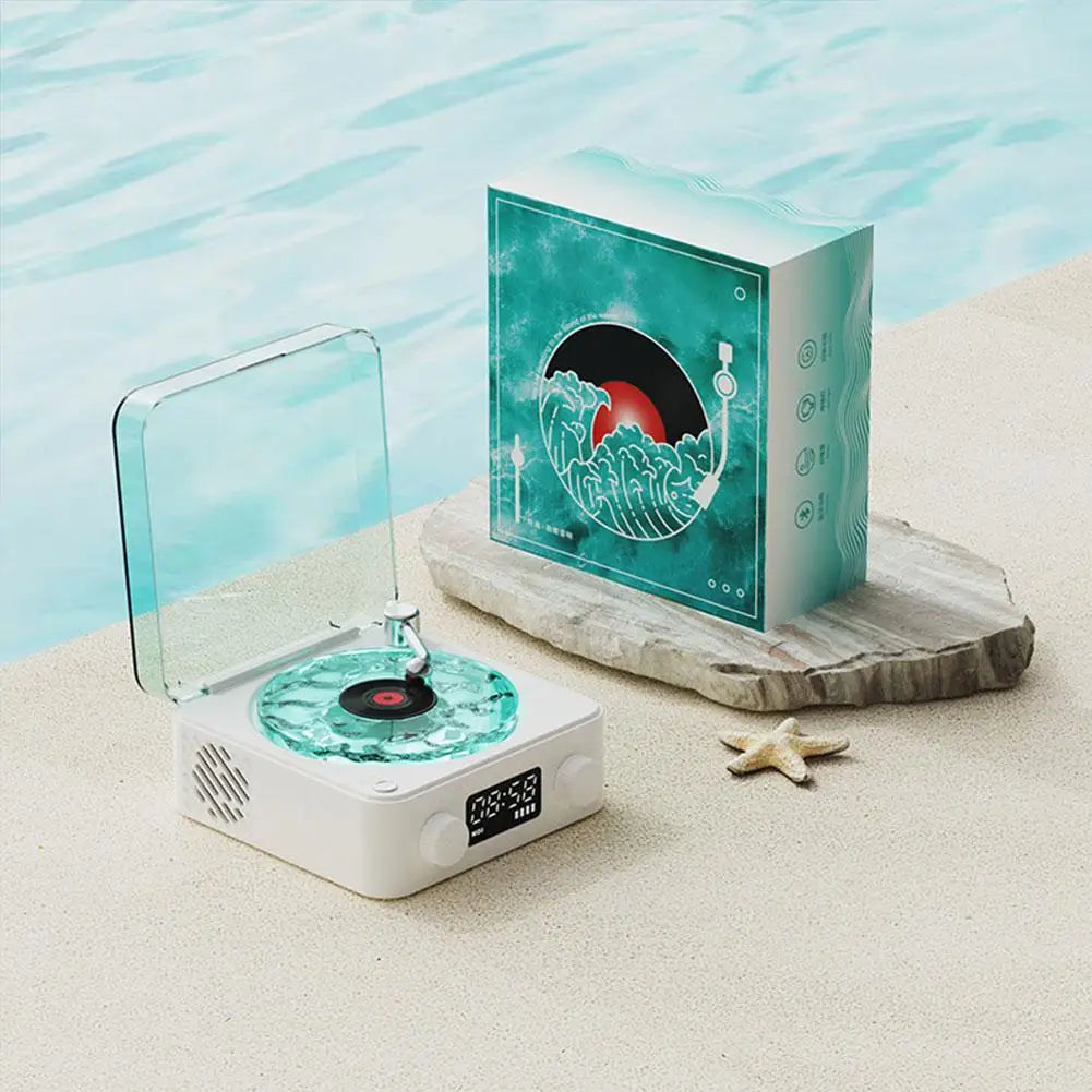 Turntable Bluetooth Speaker With LED Ocean Clock,Hi-Fi Mood Light Audio System For Home Decor & Birthday Gifts Lootquake LLC