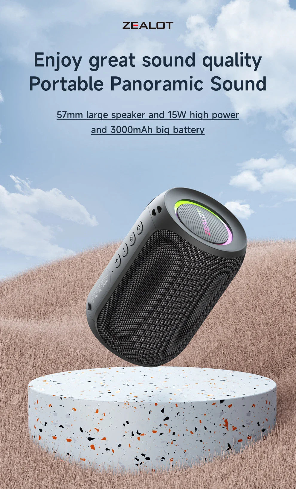 Zealot-S32PRO Powerful Bluetooth Speaker, Bass Wireless, LED Light, Outdoor Speakers, Subwoofer, Waterproof Sound Box Support Lootquake LLC