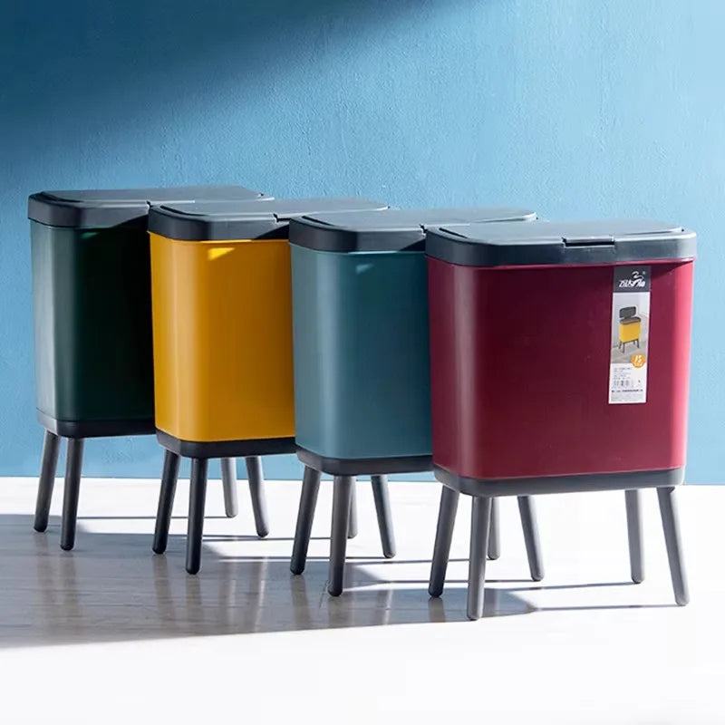 Trash Can Large Capacity Kitchen High Foot with Lid Press Type Waste Bin Kitchen Garbage Container Office Plastic Trash Can