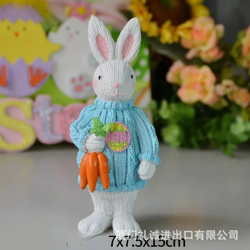 2023 New Easter Decoration for HomeResin Easter Bunny Rabbit Easter Craft Festival Bunny Ornament Decor Festival Egg Gifts Decor Lootquake LLC