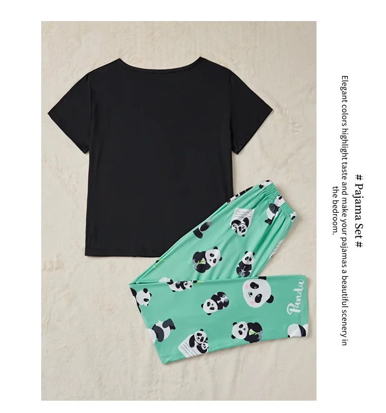 Women's Sleepwear Cozy Heart Print Relaxed Fit Pajama Set Short Sleeve Tee Top & Pants Nightwear 2 Piece Pyjama for All Seasons Lootquake LLC