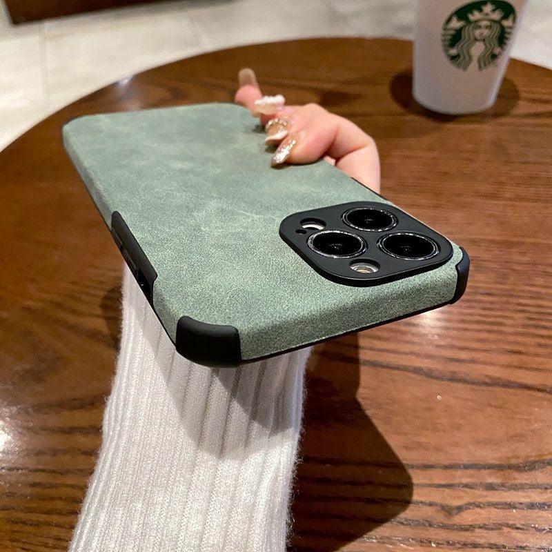 Vintage Green PU Leather Case For iPhone 13 12 11 Pro Max Mini XR XS X 7 8 Plus  Luxury Silicon Bumper Shockproof Soft Cover  Ultra Thin Slim Leather Case Anti-Scratch Hard Back Cover for iPhone Stevvex