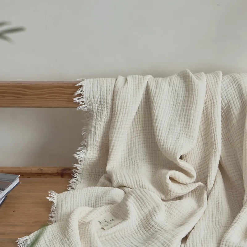 Maillard Cotton Blankets Four Layers Of Gauze Sofa Cover Blanket With Tassel AB Side Office Nap Decorative Bed Muslin Blanket Lootquake LLC