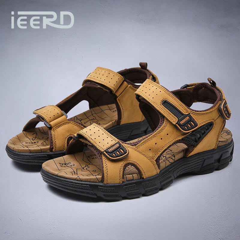 Outdoor Wading Summer Sandals For Men Anti Slip Cool Leather Slides With Arch Support and Massage Plus Size Beach Sandalias Lootquake LLC