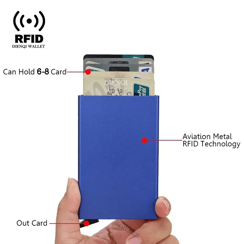 Rfid Credit Card Holder Metal Thin Slim Smart Wallet Men Women Wallets Pop Up Minimalist Small Black Purse Mini Walets for Men Lootquake LLC