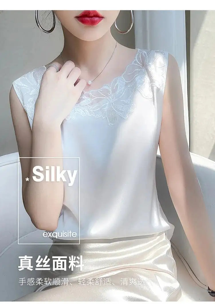 new woman clothing vest camis Tank top women's suit bottom lace lining 2024 summer new silk satin sleeveless top suspender vests