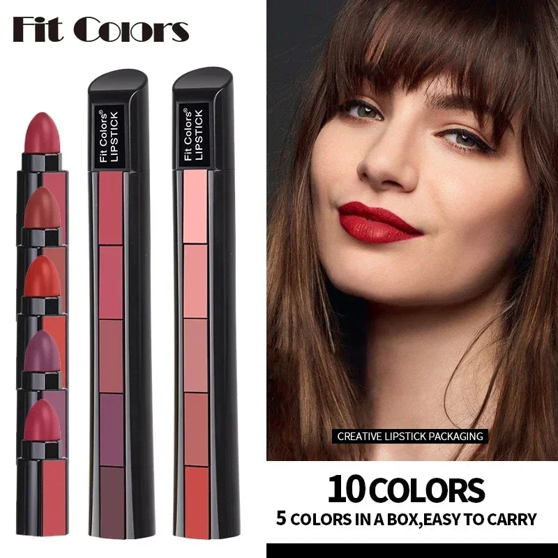 5 in 1 Lipstick Set Lightweight Matte Velvet Long Lasting Combination Lipstick Nourish Moisturizing Professional Lipliner Makeup Lootquake LLC