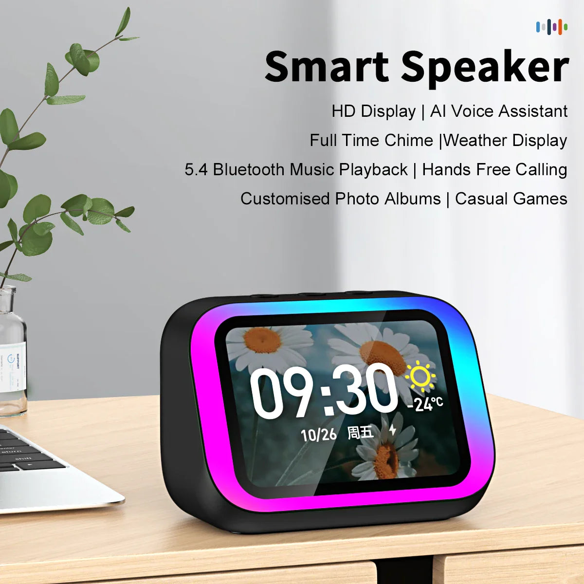 Smart Bluetooth Translator RGB Speaker 18 Languages Real-time Translation AI bluetooth 5.4 speaker with LCD display, game,alarm Lootquake LLC