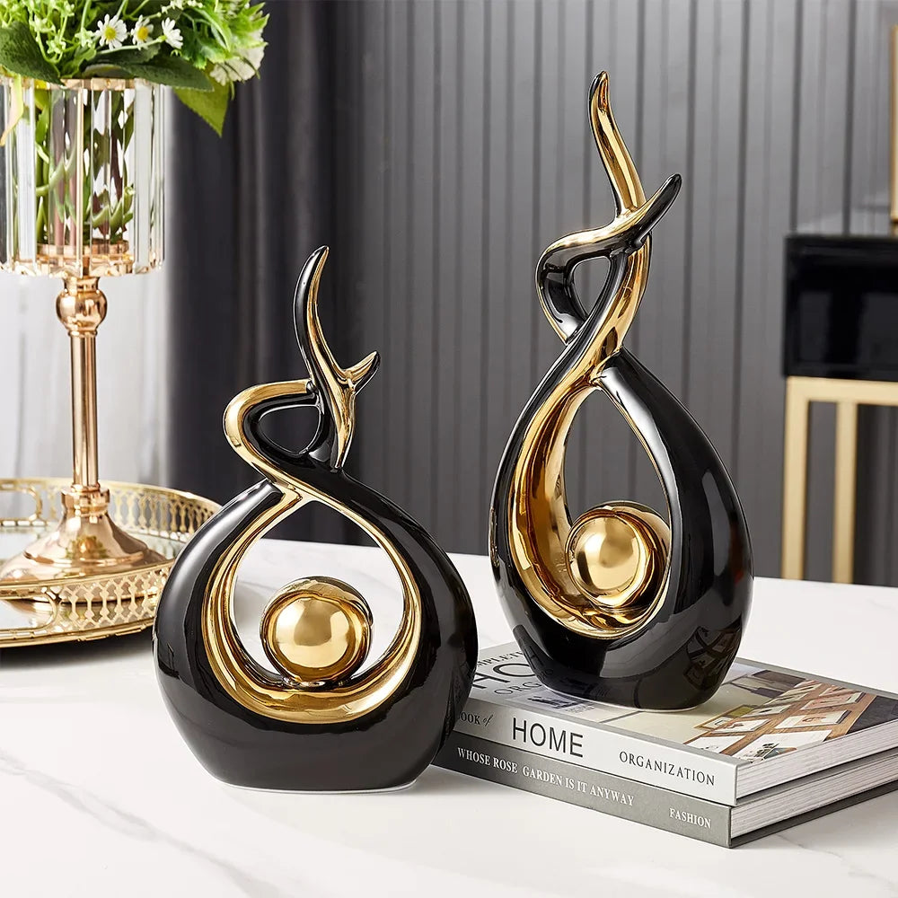 Abstract Ceramic Sculpture Golden Art Statue Modern Home Decor Accessories Living Room Desk Office Supplies Crafts Gifts
