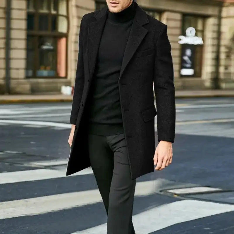 2023 Autumn and Winter New Men's Windbreaker British Long sleeved Woolen Coat Fashion Trend Coat Suit Single breasted