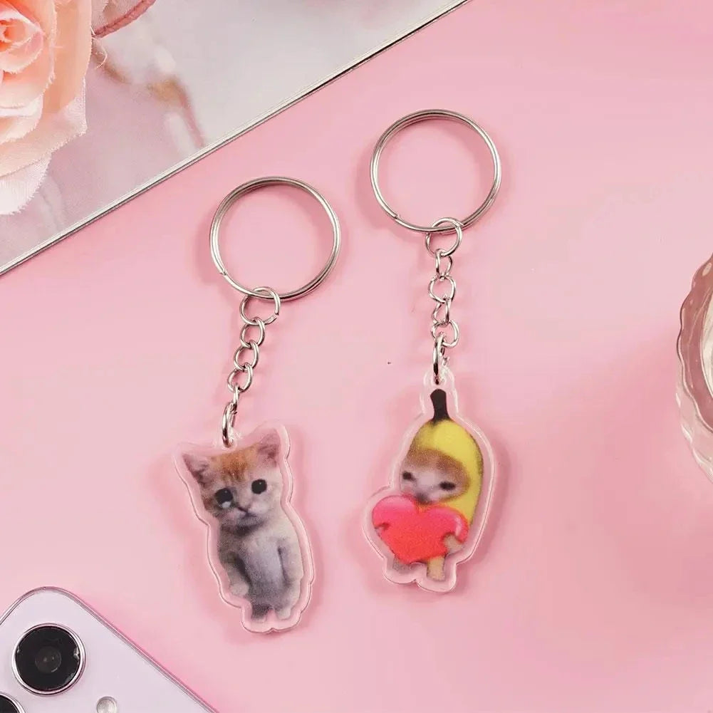 Funny Banana Cat Key Chain Creative Acrylic Happy Cats Schoolbag Pendant Bag Accessories DIY Mobile phone Lanyard Student Gift Lootquake LLC