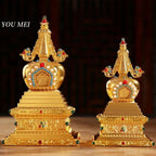 Buddha Statue Pagoda,Engraving Inlaid Gem Tibetan Alloy Double-Layer Tower,Altars Stupa,Buddhist Item Religious Decorative Lootquake LLC