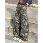 Autumn Winter New Low Rise Jeans Y2k Ladies American High Street Baggy Pants Woman Camouflage Drawstring Mop Jeans for Women
