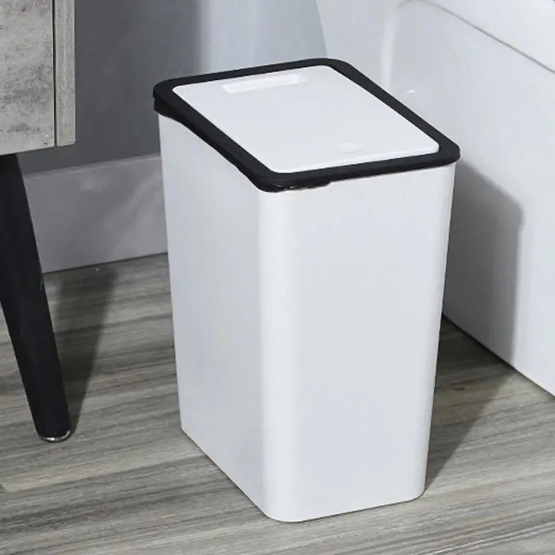 Trash Bin With Lid Rubbish Dustbin Recycling Bin With Press Top Slim Modern 13L For Indoor Bathroom Kitchen Bedroom Living Room