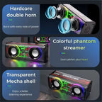 Bluetooth 5.0 Dual Speakers Wireless RGB1800mAh Transparent Mecha Speakers  Light Effect Loudspeaker Bass Subwoofer Mini Speaker Lootquake LLC