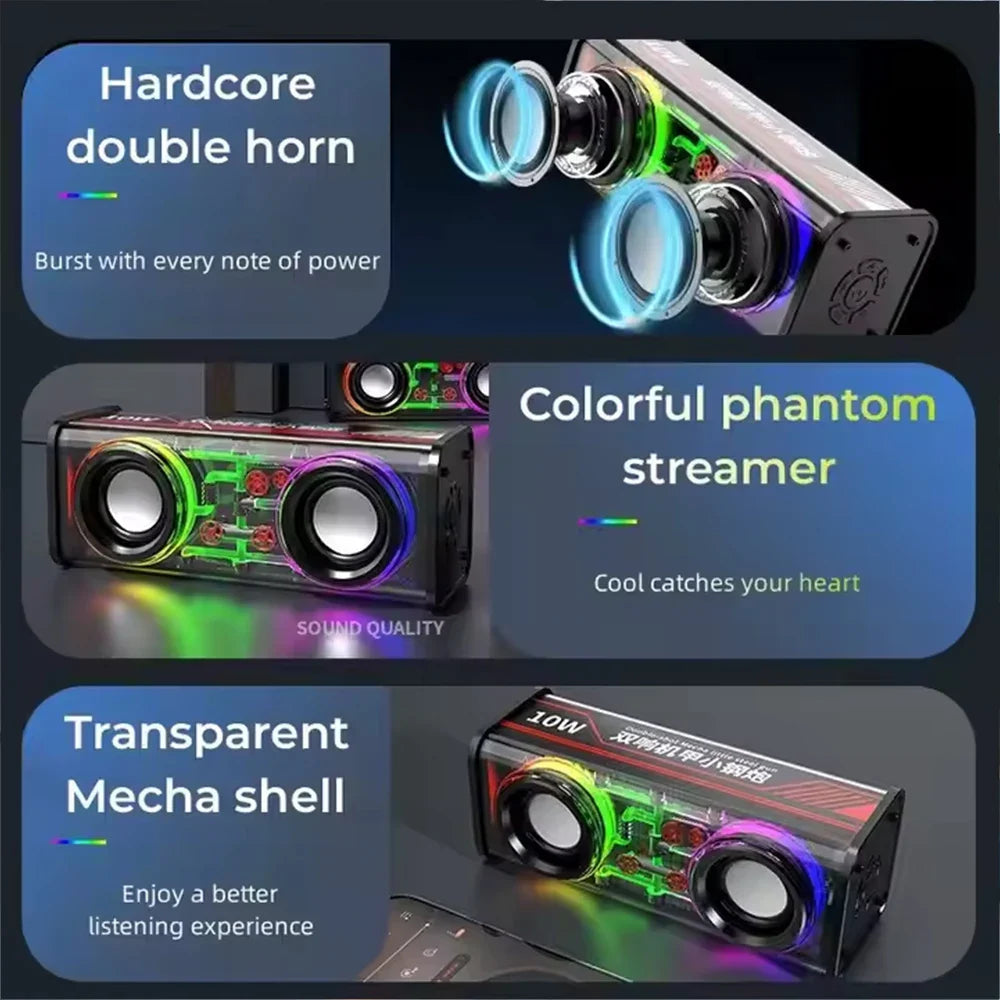 Bluetooth 5.0 Dual Speakers Wireless RGB1800mAh Transparent Mecha Speakers  Light Effect Loudspeaker Bass Subwoofer Mini Speaker Lootquake LLC