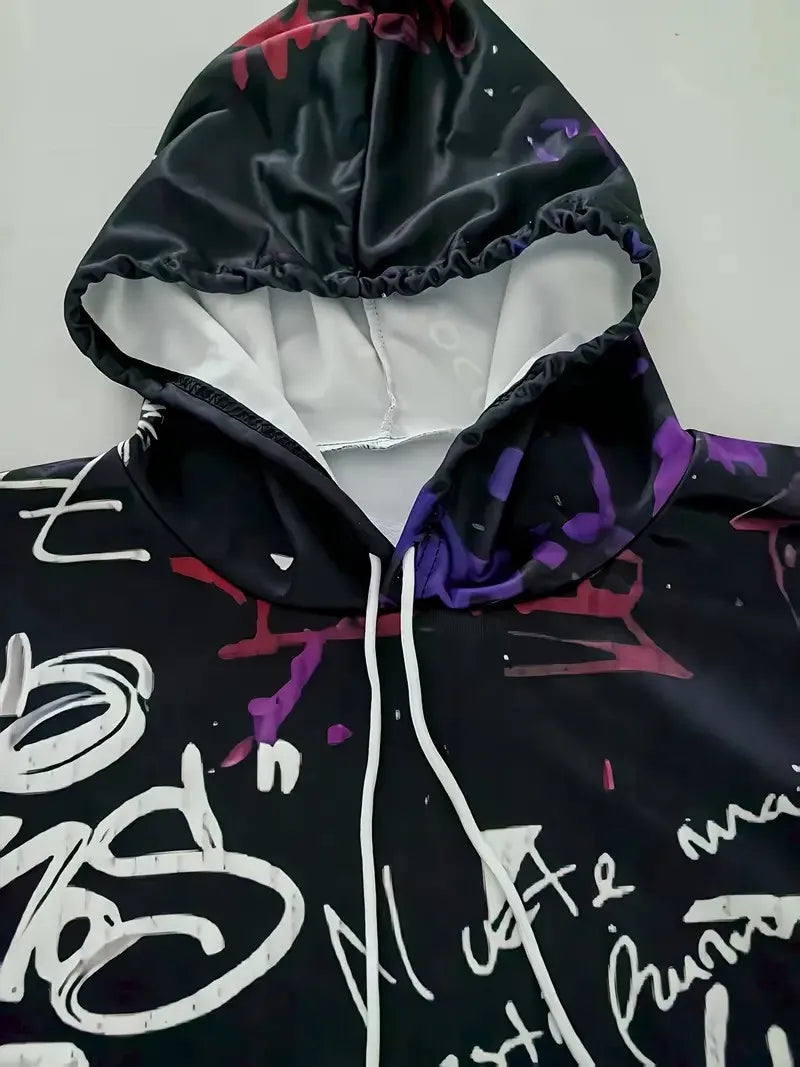 The new men's hoodie set for Spring and Autumn 2025 features a casual fashionable and comfortable 3D graffiti pattern print Pi-Mart