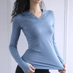 BreatheFit Women's Long Sleeve Yoga Hoodie Top THRIXINE