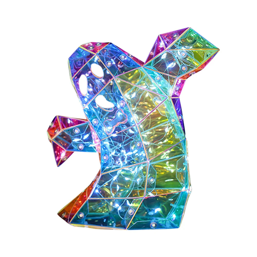 Halloween Gorgeous Shining LED Ghost Lights Decor Prismatic Ghost Iridescent Ghost Lantern Holiday Party Decor Atmosphere Prop