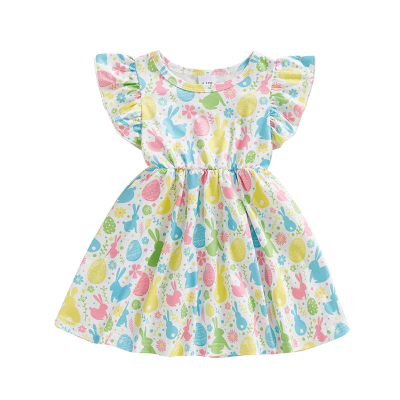 Baby Girl Easter Outfit Pink Floral Print Ruffle Sleeve Round Neck A-Line Dress for Spring and Summer Celebrations Lootquake LLC