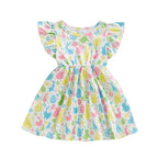 Baby Girl Easter Outfit Pink Floral Print Ruffle Sleeve Round Neck A-Line Dress for Spring and Summer Celebrations Lootquake LLC