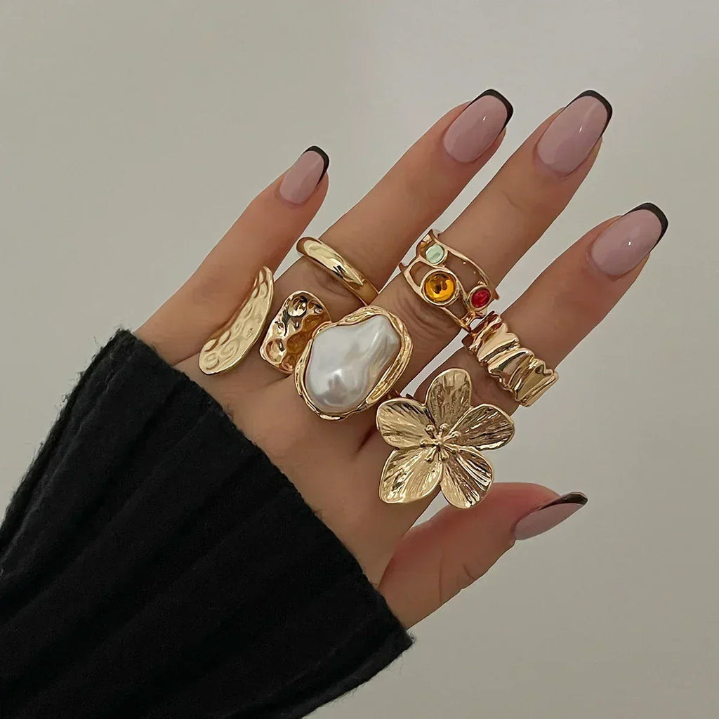 Ingemark Irregular Metal Flower Open Ring - Baroque Imitation Pearl Jewelry Femstylo
