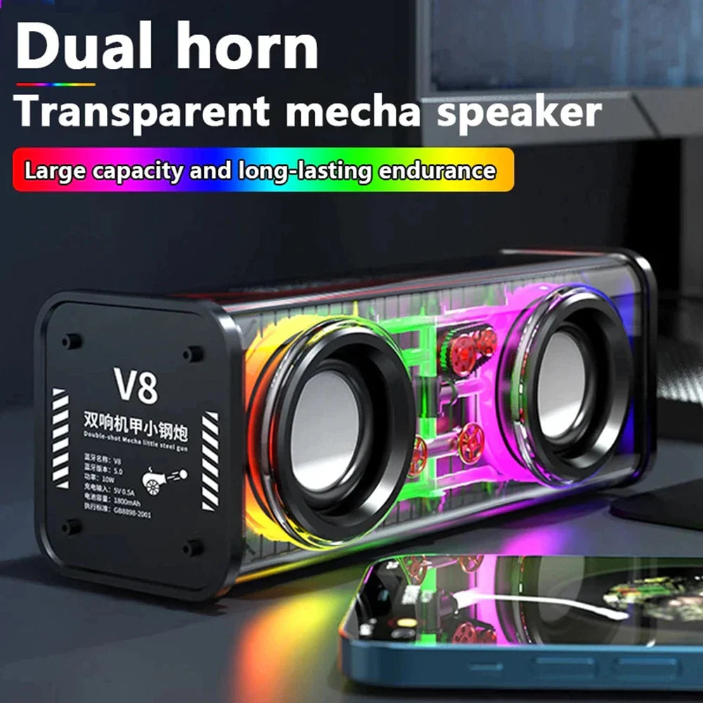Bluetooth 5.0 Dual Speakers Wireless RGB1800mAh Transparent Mecha Speakers  Light Effect Loudspeaker Bass Subwoofer Mini Speaker Lootquake LLC