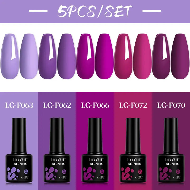 LILYCUTE 5Pcs/Set 7ML Red Brown Nail Gel DIY Nail Art Semi Permanent UV Gel Polish Long Lasting Design Manicure Kit Supplies Lootquake LLC