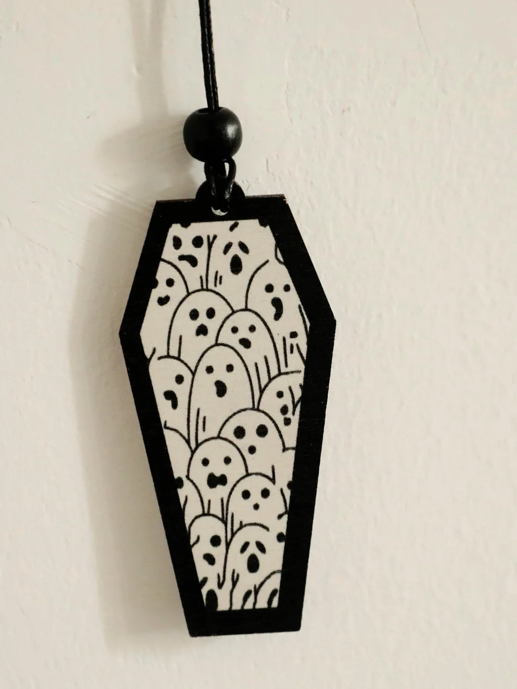Halloween Wooden Coffin Hanging Decoration, Cute Ghost Decor Pendant, Car Rearview Mirror Ornament, Ideal Gift for Home & Party Lootquake LLC