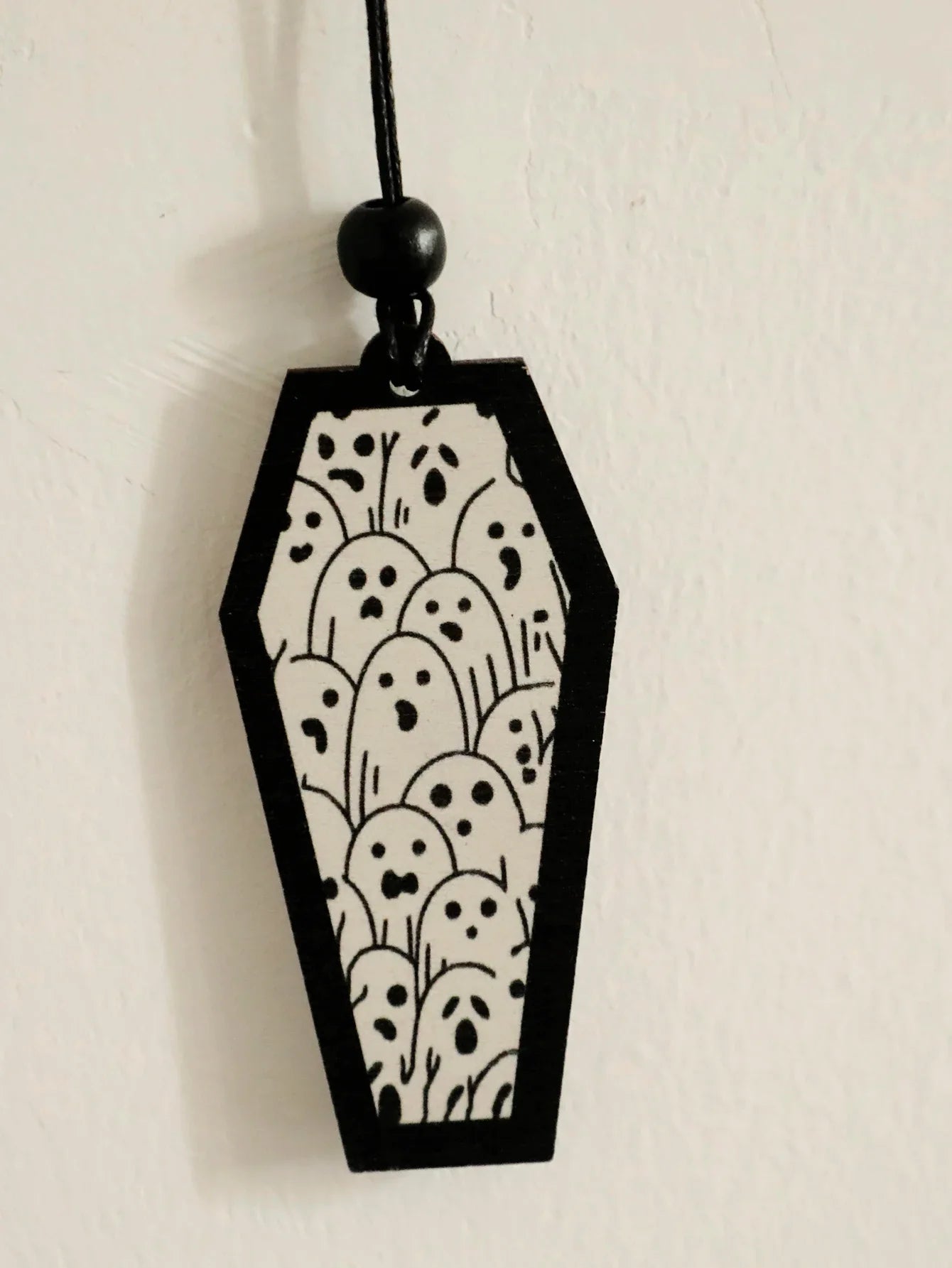 Halloween Wooden Coffin Hanging Decoration, Cute Ghost Decor Pendant, Car Rearview Mirror Ornament, Ideal Gift for Home & Party Lootquake LLC