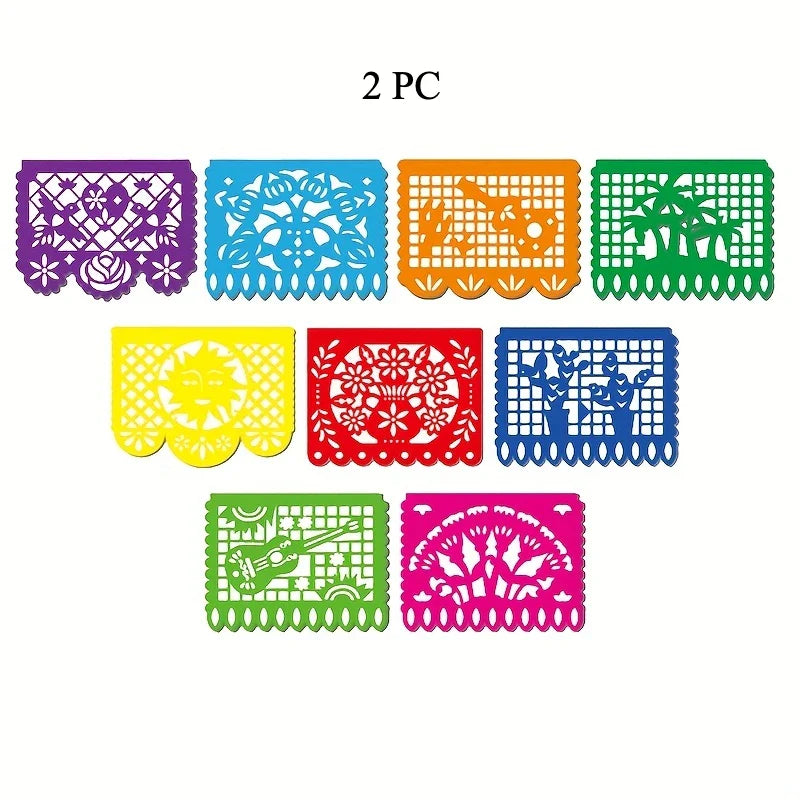 4 PCS Mexican Party Banners,  Plastic Papel Picado Mexico Decor, Easter Decor, ,  Day of The Dead Decoration, 18 Feet Total  ﻿ Lootquake LLC