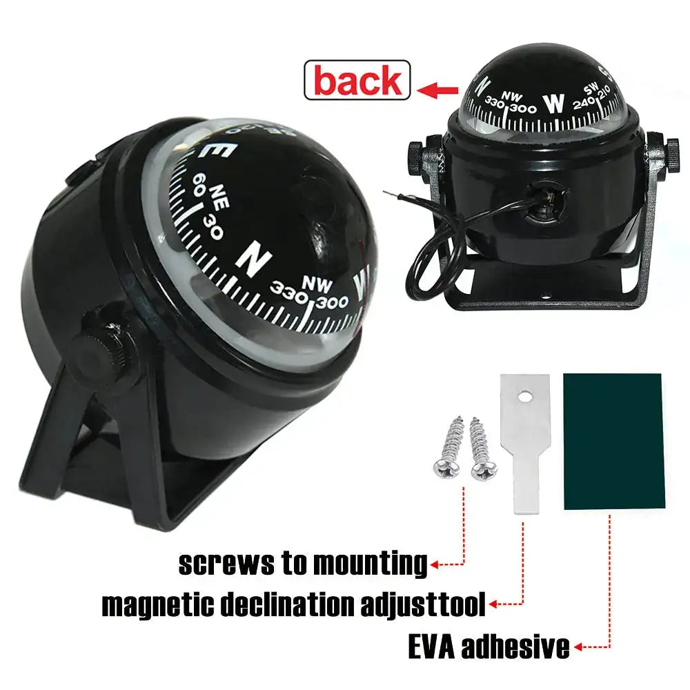 Navigation Car Compass For Marine Car Boat Pivoting Electronic LED Light Guide Ball Vehicle Navigation Tool Compass Accessories