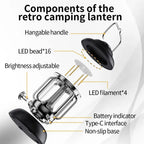 Outdoor Camping Lantern Portable USB Rechargeable Lamp Retro LED Light For Emergency Fishing Hiking Tent Nightlight Waterproof