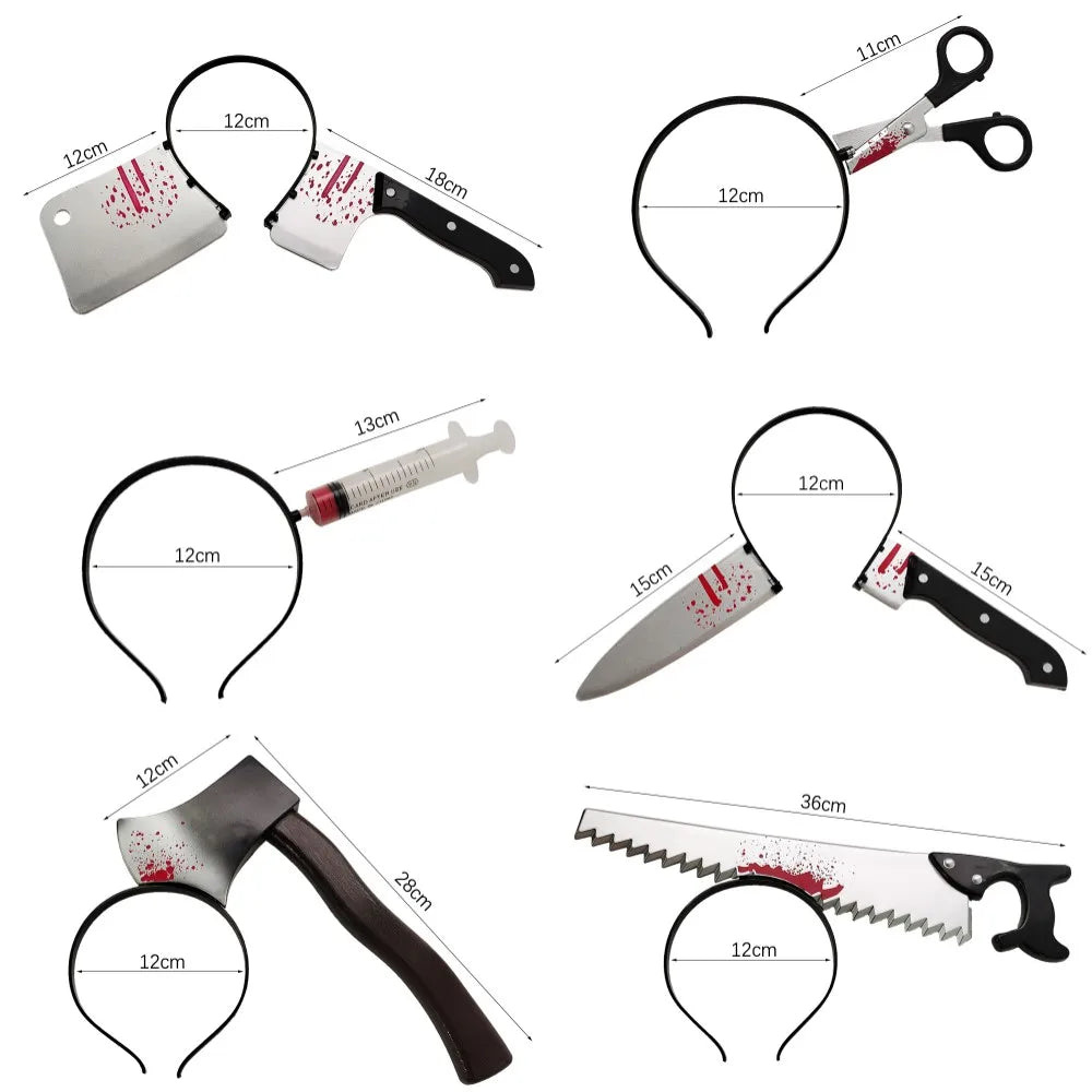 Halloween Decor Accessories Hair Hoop Horror Blood Fake Ax Saws Knife Gothic Headband Halloween Party Masquerade Cosplay Prop Lootquake LLC