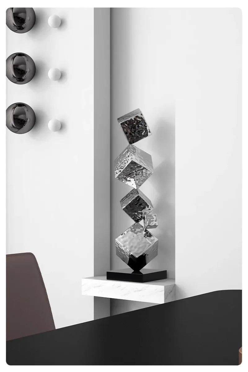 Stainless Steel Geometric Modeling Statues Modern Simple Luxury Living Room Entrance Hall Lobby Creative Sculptures Home Decor Lootquake LLC