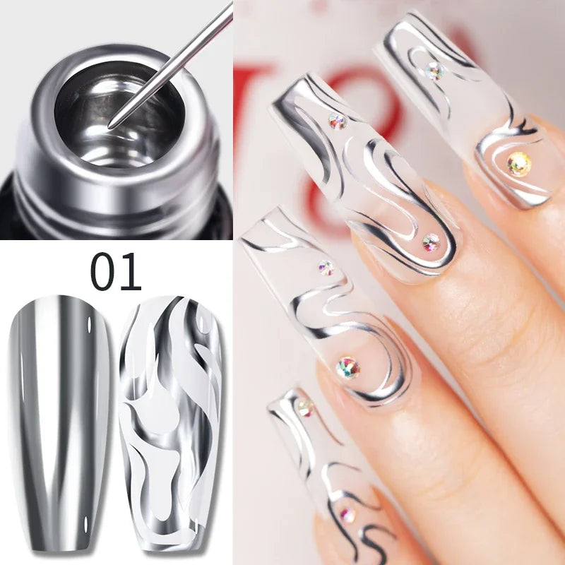 5ML Gold Silver Metallic Liner Paint Gel Polish Chrome Mirror Metal Effect Super Bright French UV LED Semi Permanent Nail Gel Lootquake LLC