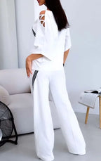 Women's White Sports Shirt+casual Pants Cotton