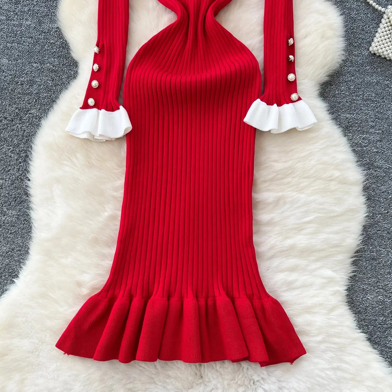 SINGREINY 2024 Hotsweet Slim Autumn Dress Women Peter pan Collar Long Sleeves Patchwork Preppy Style Mermaid Sweater Long Dress