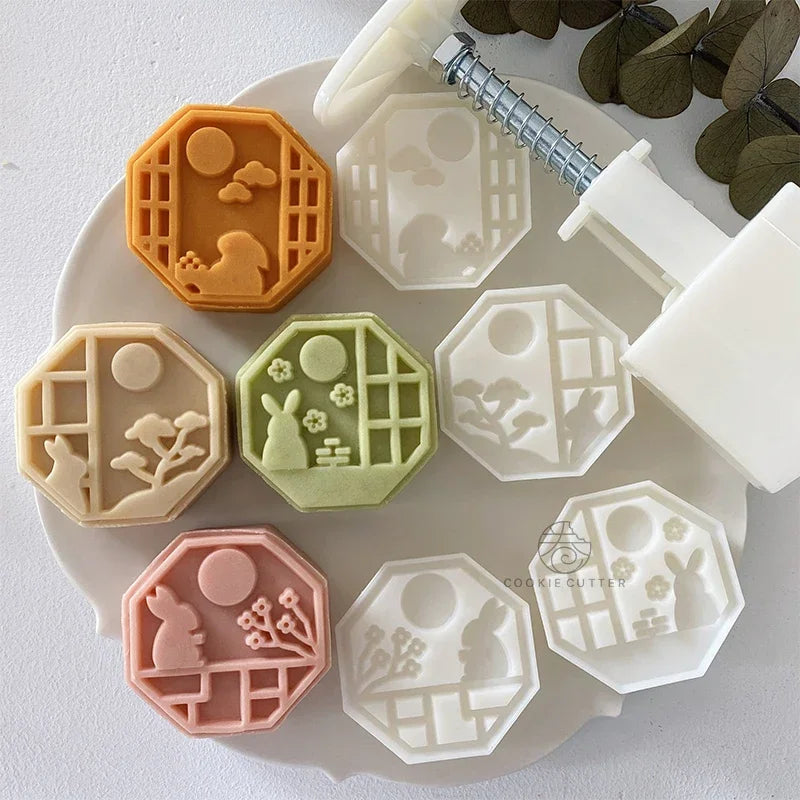 4Pcs/Set Easter Mooncake Mold Bunny Shape DIY Hand Pressure Pastry Mold Mid Autumn Festival Fondant Cake Mould Decoration Tool Lootquake LLC