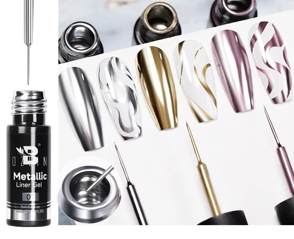 5ML Gold Silver Metallic Liner Paint Gel Polish Chrome Mirror Metal Effect Super Bright French UV LED Semi Permanent Nail Gel Lootquake LLC
