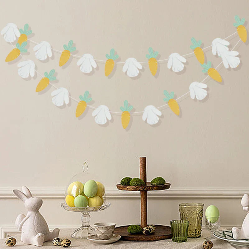 3M Happy Easter Banner Rabbit Carrot Egg Cartoon Bunny Garland Wall Hanging Bunting Flag Easter Party Decoration For Home Lootquake LLC