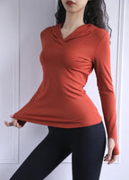 BreatheFit Women's Long Sleeve Yoga Hoodie Top THRIXINE