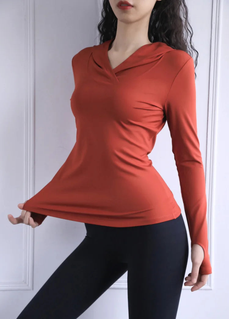 BreatheFit Women's Long Sleeve Yoga Hoodie Top THRIXINE