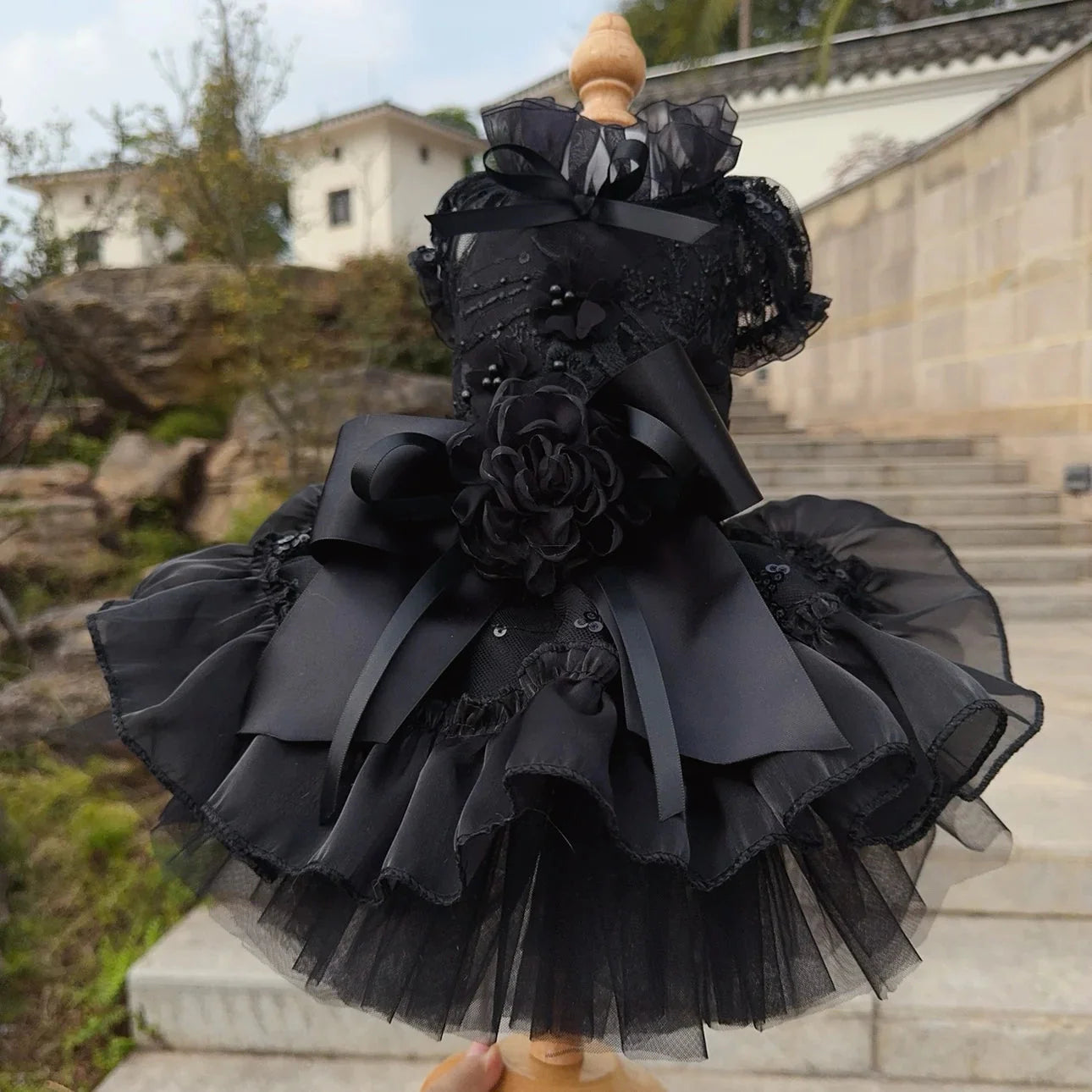 Midnight Princess Gown - Luxury Black Lace Evening Dress Fashioned Furbabies