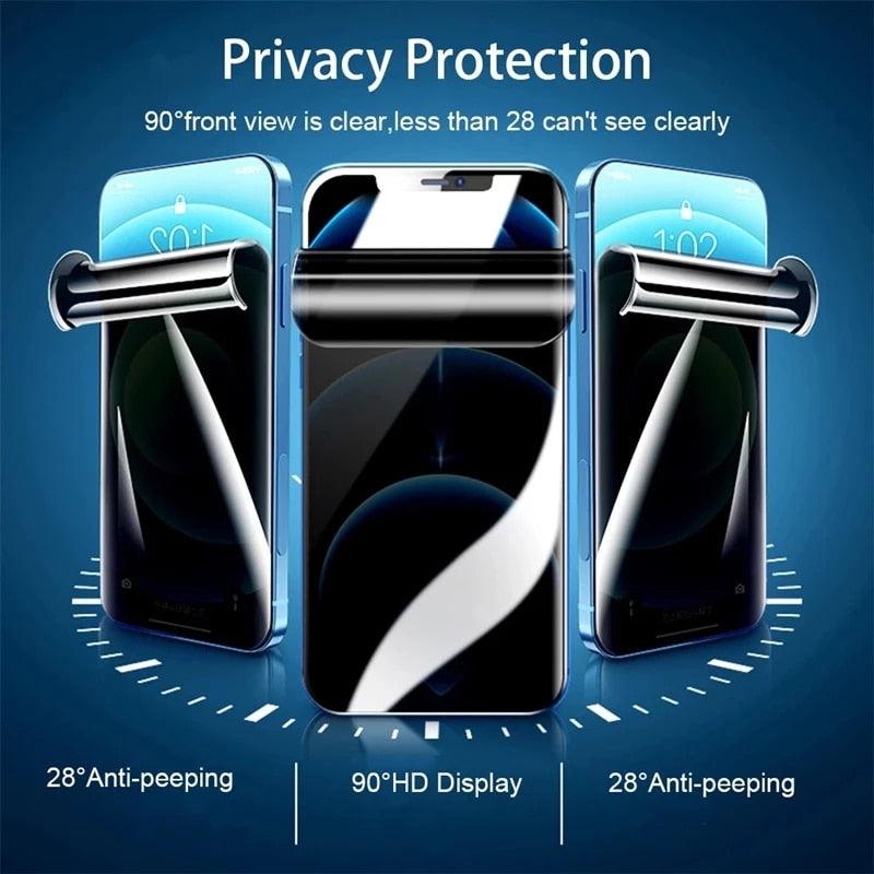 2Pcs Anti-Spy Hydrogel Film for IPhone 11 14 Pro Max 7 8 Plus Privacy Screen Protectors for IPhone 12 13 PRO XS MAX Mini X XR Bubble Free Fine Diamond Clear Crystal Shockproof Tempered Glass Film Stevvex