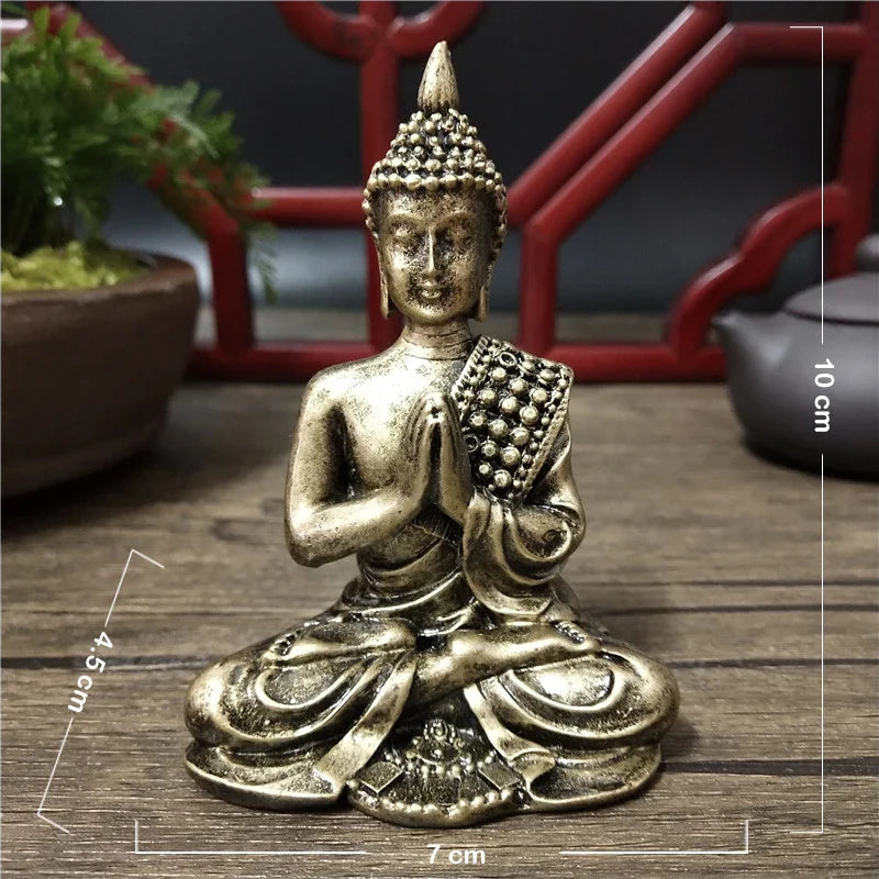 Thailand Buddha Statues Home Decoration Bronze Color Resin Crafts Meditation Buddha Sculpture Feng Shui Figurines Ornaments Lootquake LLC