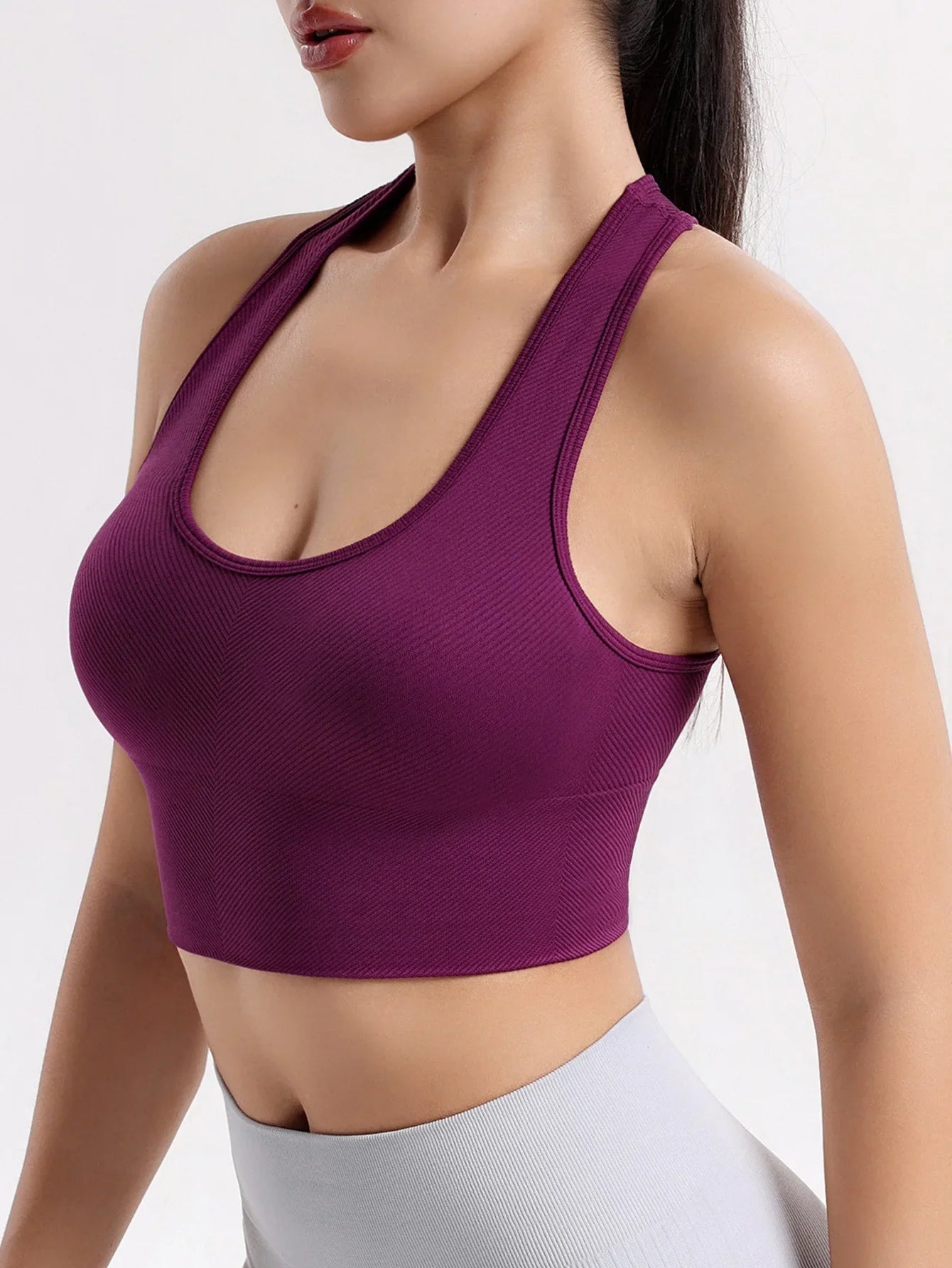 VEQKING Seamless Ribbed Racerback Sports Bra THRIXINE