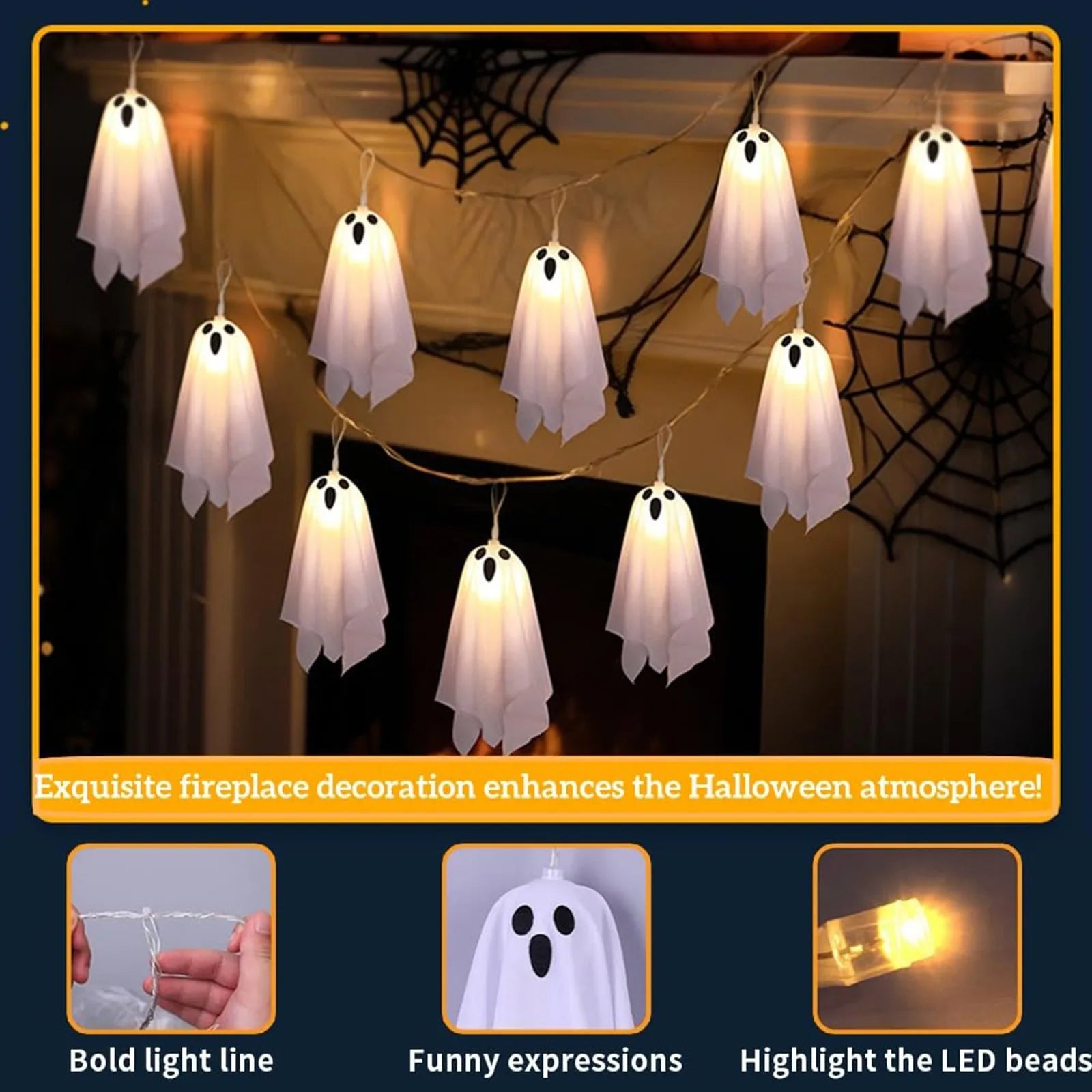 Haunted House Decor Halloween Ghost White Ghost Hanging Light Ghosts Horror Props for Halloween Party White Flying Ghosts