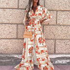 2023 Women Gorgeous Boho Print Maxi Beach Dress Summer Deep V Slit Elastic Waist Party Dress Elegant Holiday Long Dress Vestidos